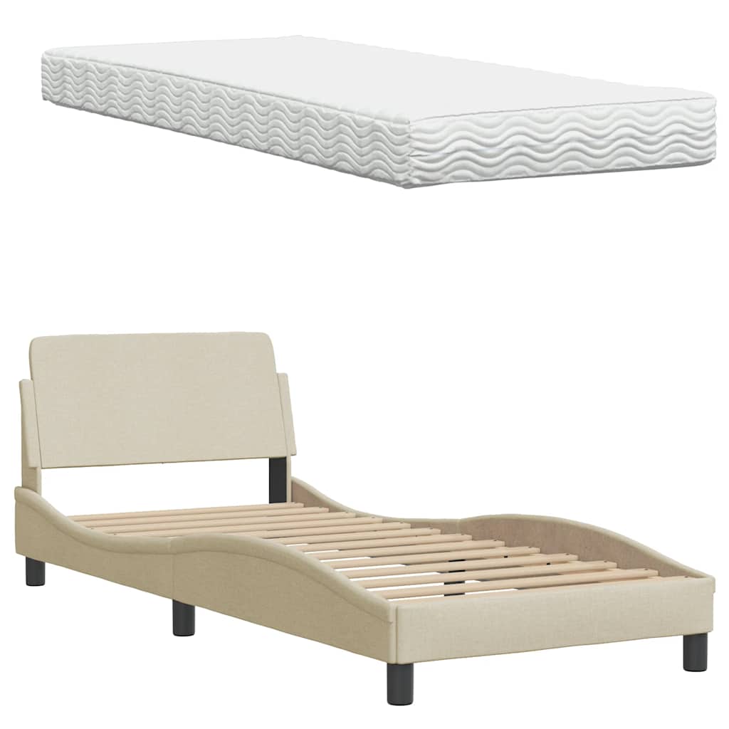 Bed met matras stof crèmekleurig 90x190 cm