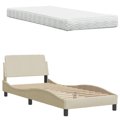 Bed met matras stof crèmekleurig 90x190 cm