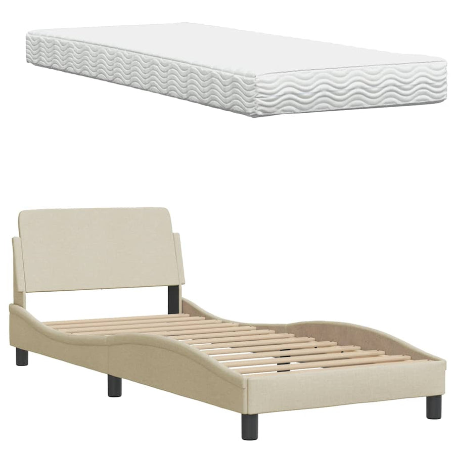 Bed met matras "Hanko" stof crèmekleurig 90x190 cm