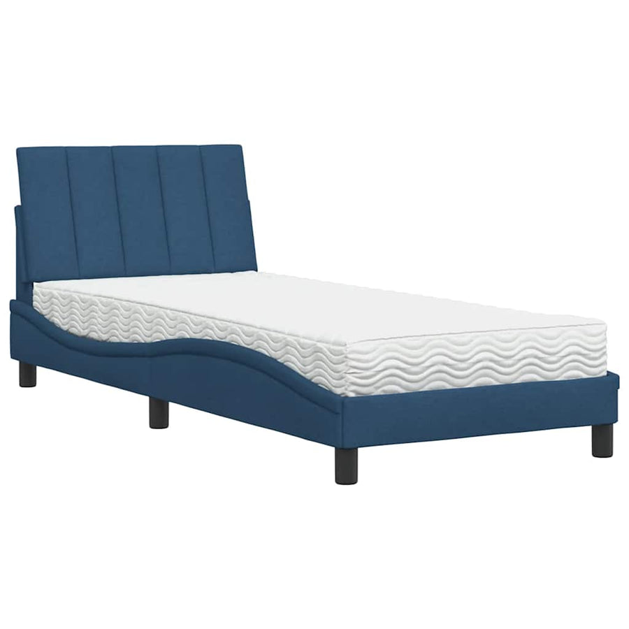Bed met matras "Hanko" stof blauw 90x190 cm