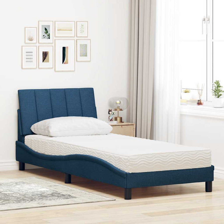 Bed met matras "Hanko" stof blauw 90x190 cm