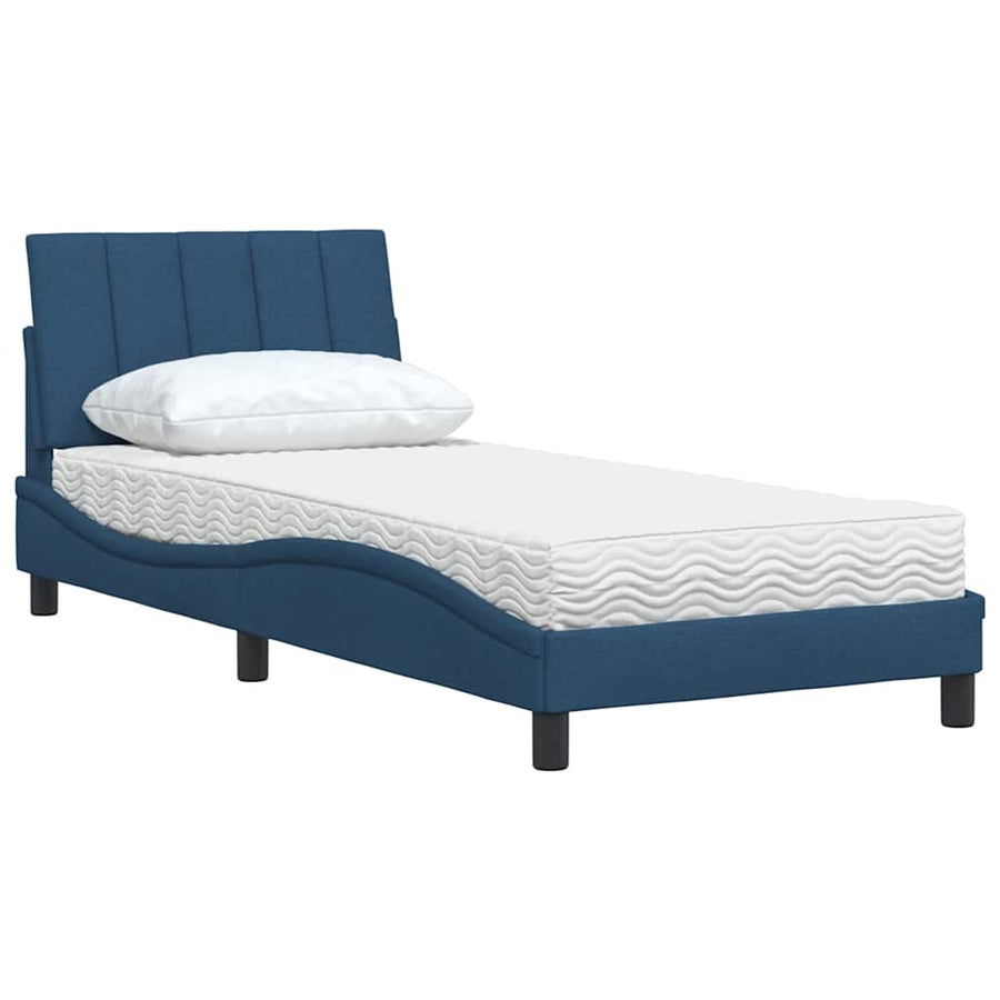 Bed met matras "Hanko" stof blauw 90x190 cm