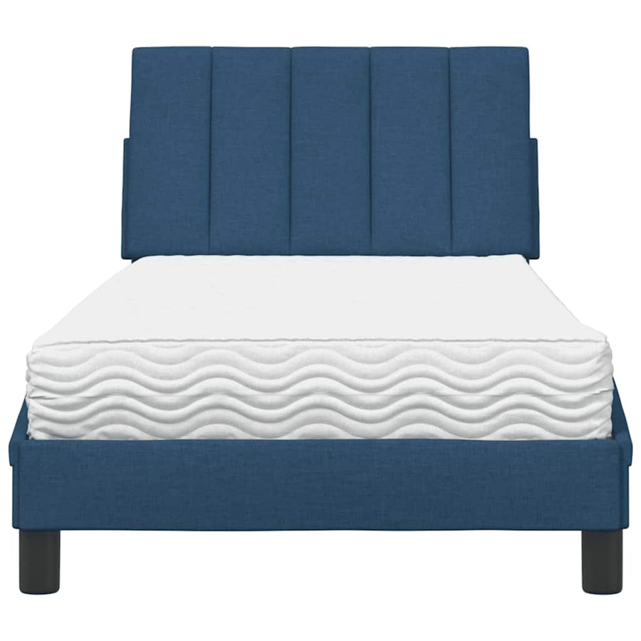 Bed met matras "Hanko" stof blauw 90x190 cm