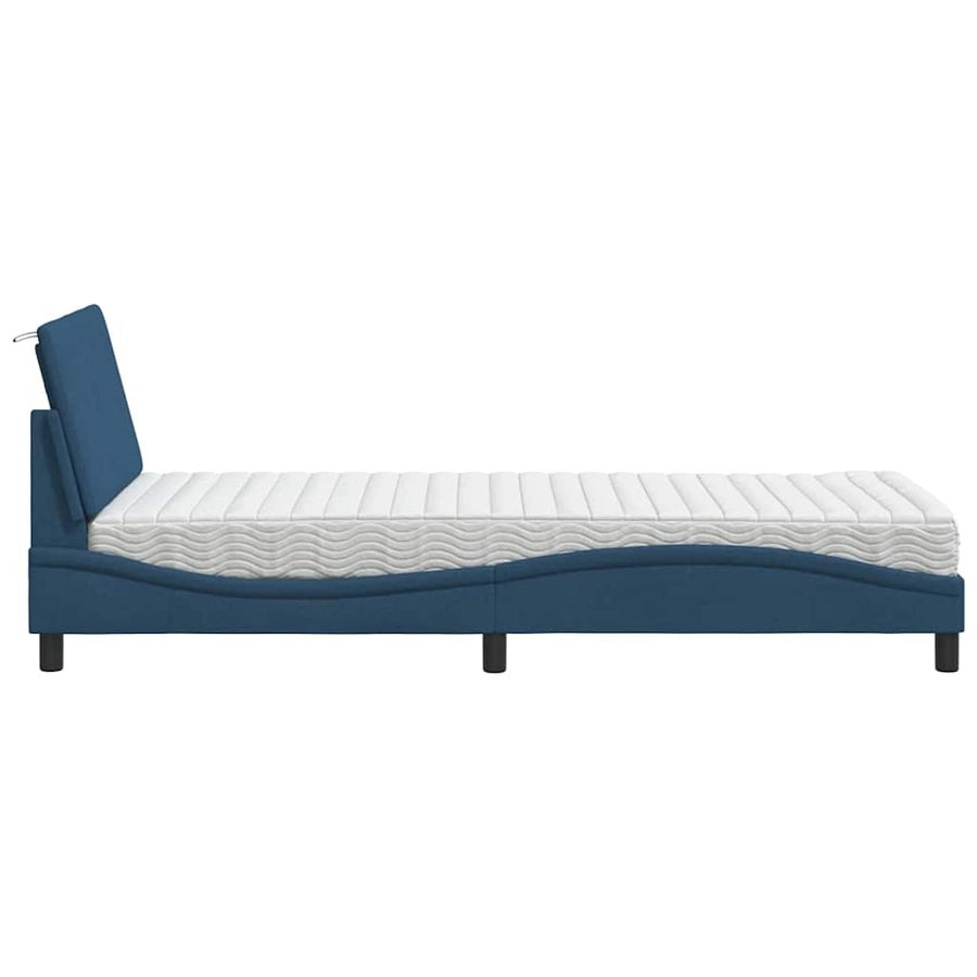 Bed met matras "Hanko" stof blauw 90x190 cm