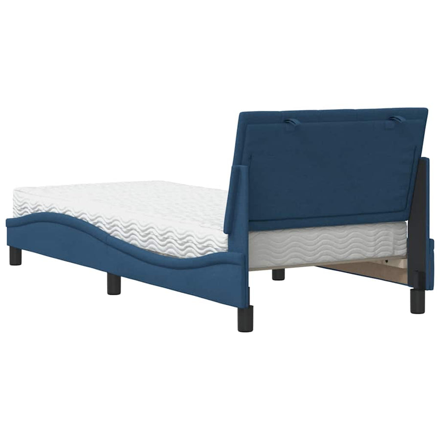 Bed met matras "Hanko" stof blauw 90x190 cm