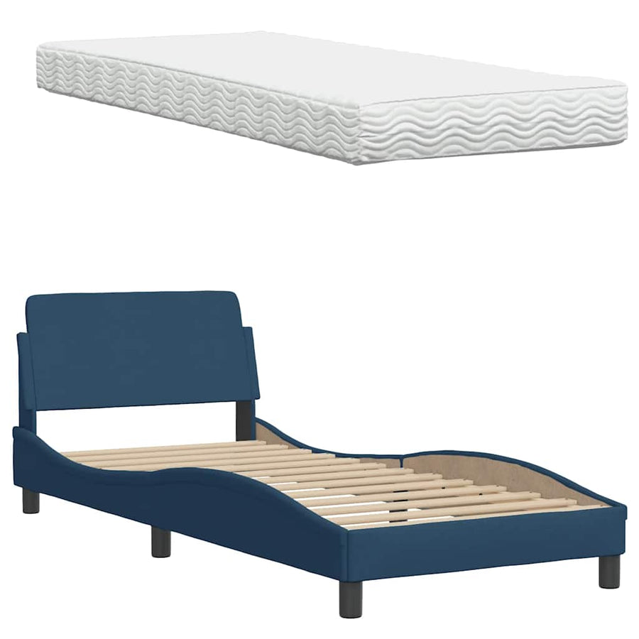 Bed met matras "Hanko" stof blauw 90x190 cm