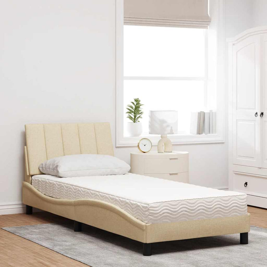 Bed met matras stof crèmekleurig 90x200 cm