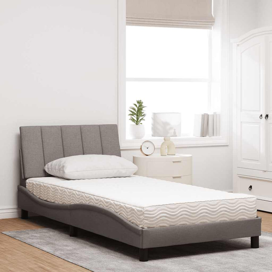 Bed met matras "Hanko" stof taupe 100x200 cm