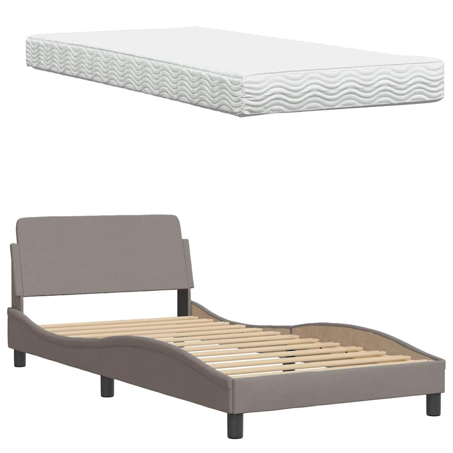 Bed met matras "Hanko" stof taupe 100x200 cm