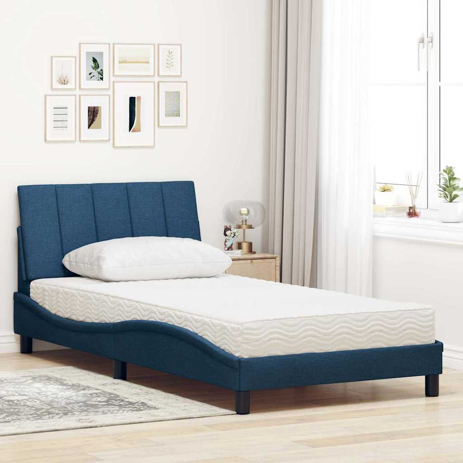 Bed met matras stof blauw 100x200 cm