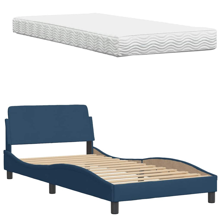 Bed met matras stof blauw 100x200 cm