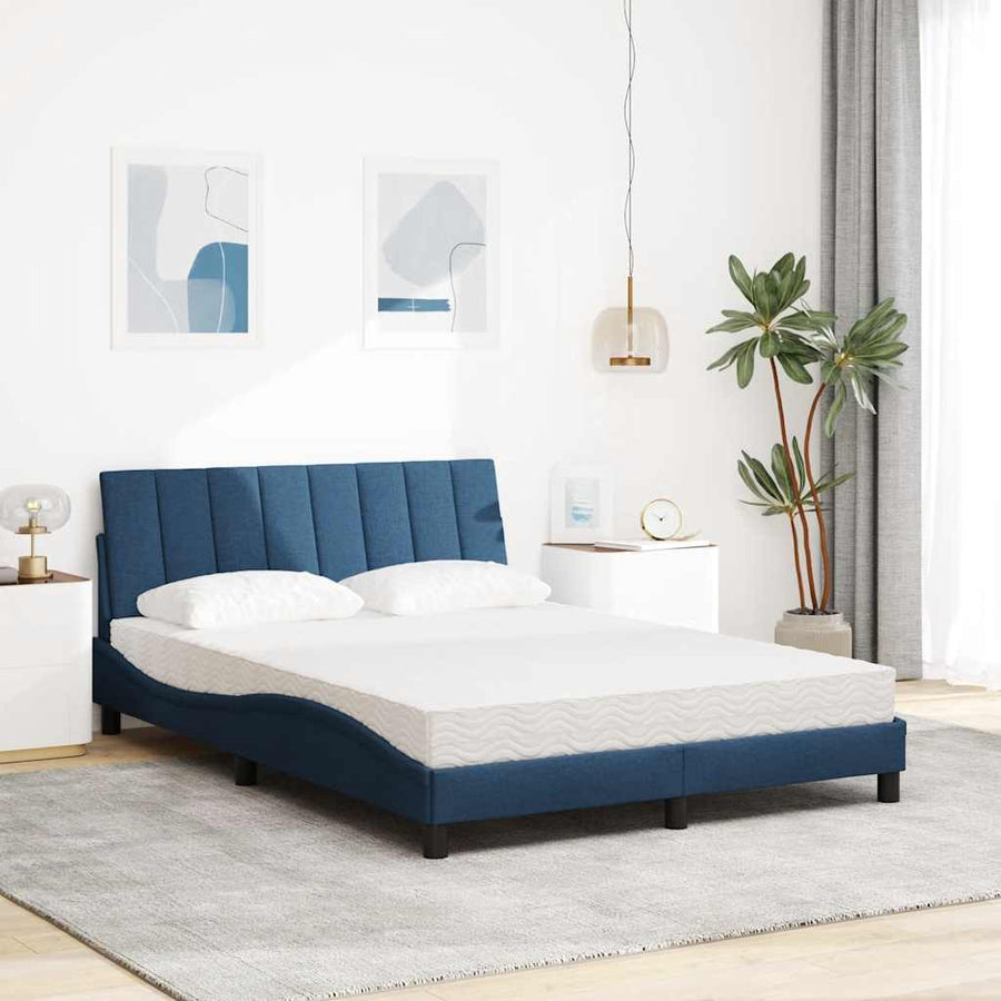 Bed met matras "Hanko" stof blauw 120x200 cm