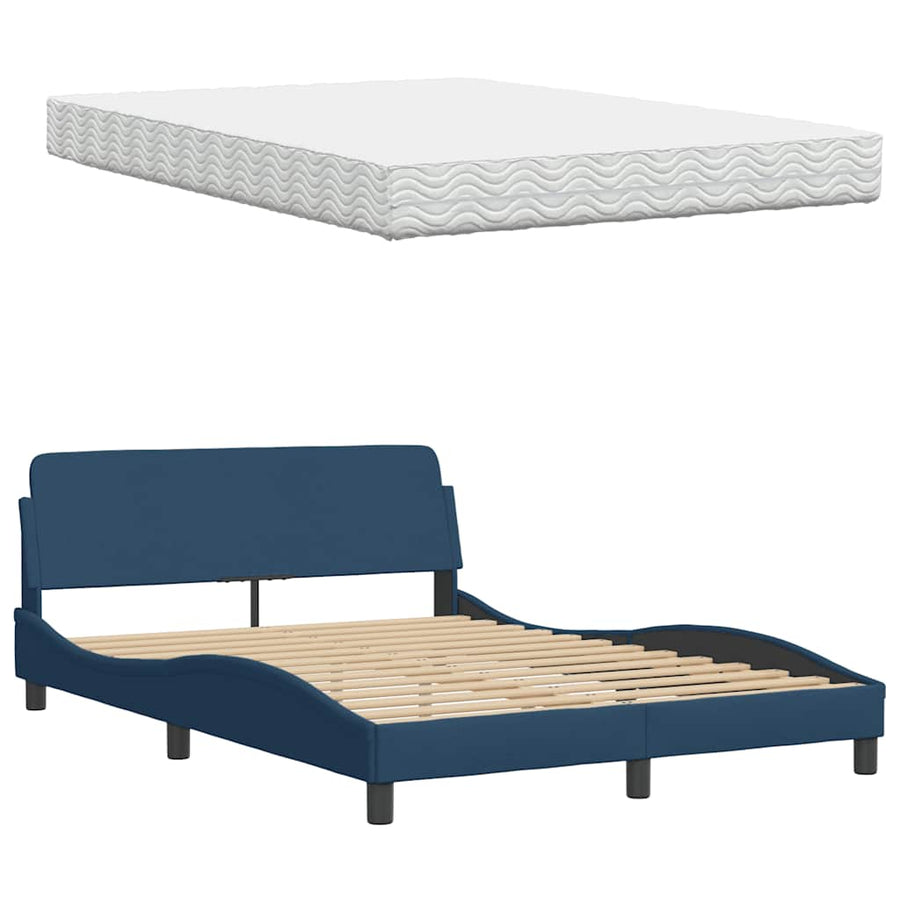 Bed met matras "Hanko" stof blauw 120x200 cm
