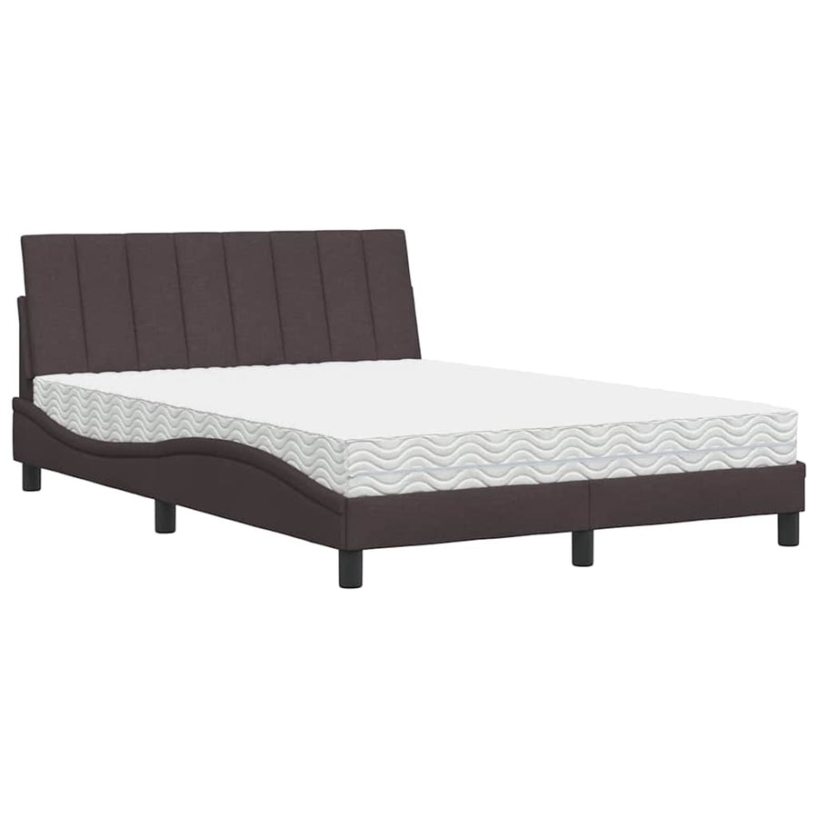 Bed met matras "Hanko" stof donkerbruin 140x190 cm