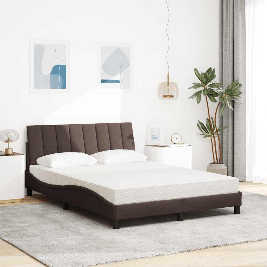 Bed met matras "Hanko" stof donkerbruin 140x190 cm