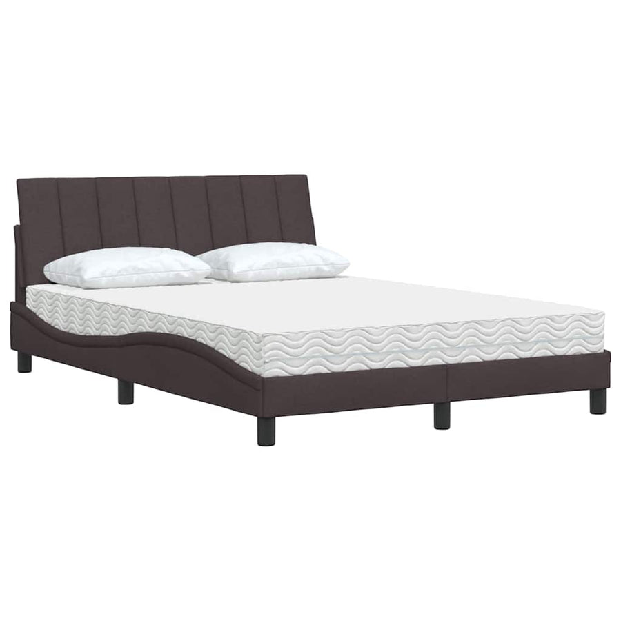 Bed met matras "Hanko" stof donkerbruin 140x190 cm