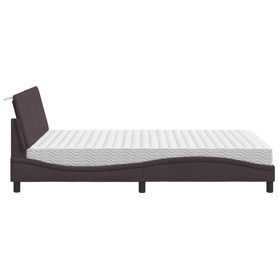 Bed met matras "Hanko" stof donkerbruin 140x190 cm
