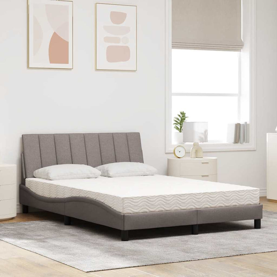 Bed Met Matras Stof 140 x 190 cm Taupe