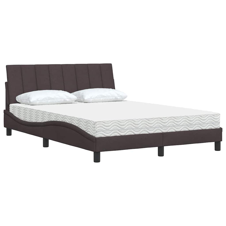 Bed met matras "Hanko" stof donkerbruin 140x200 cm