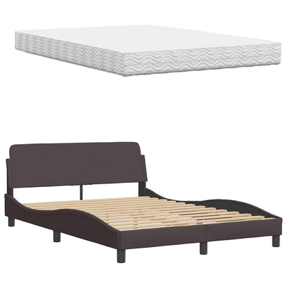 Bed met matras "Hanko" stof donkerbruin 140x200 cm