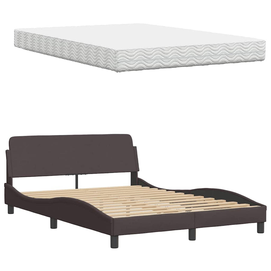 Bed met matras "Hanko" stof donkerbruin 140x200 cm