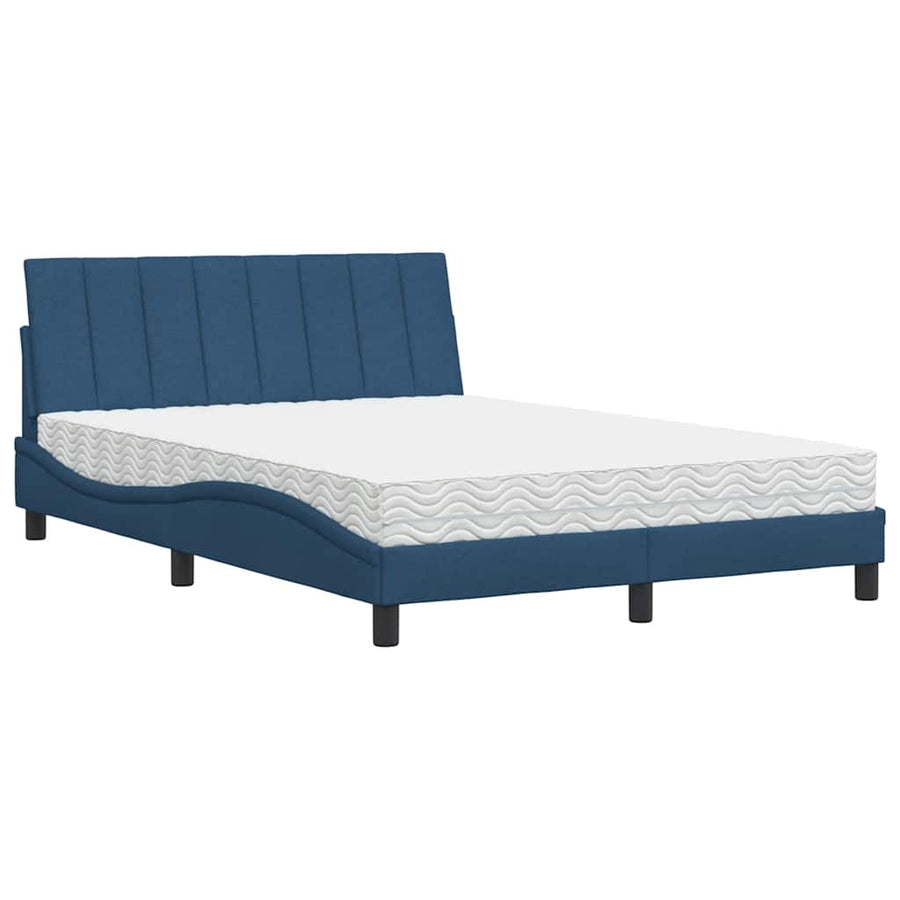 Bed Met Matras Stof 140 x 200 cm Blauw