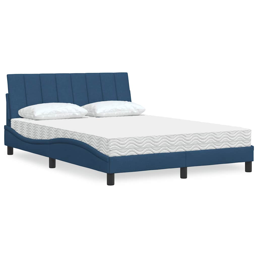 Bed Met Matras Stof 140 x 200 cm Blauw