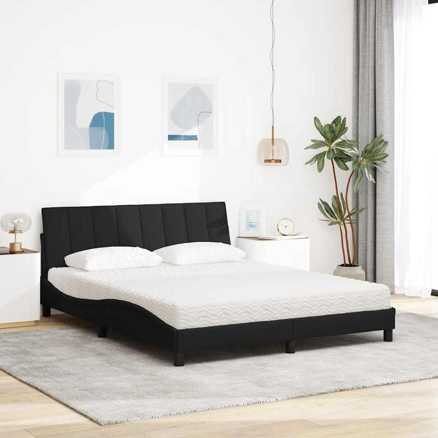 Bed Met Matras Stof 160 x 200 cm Zwart
