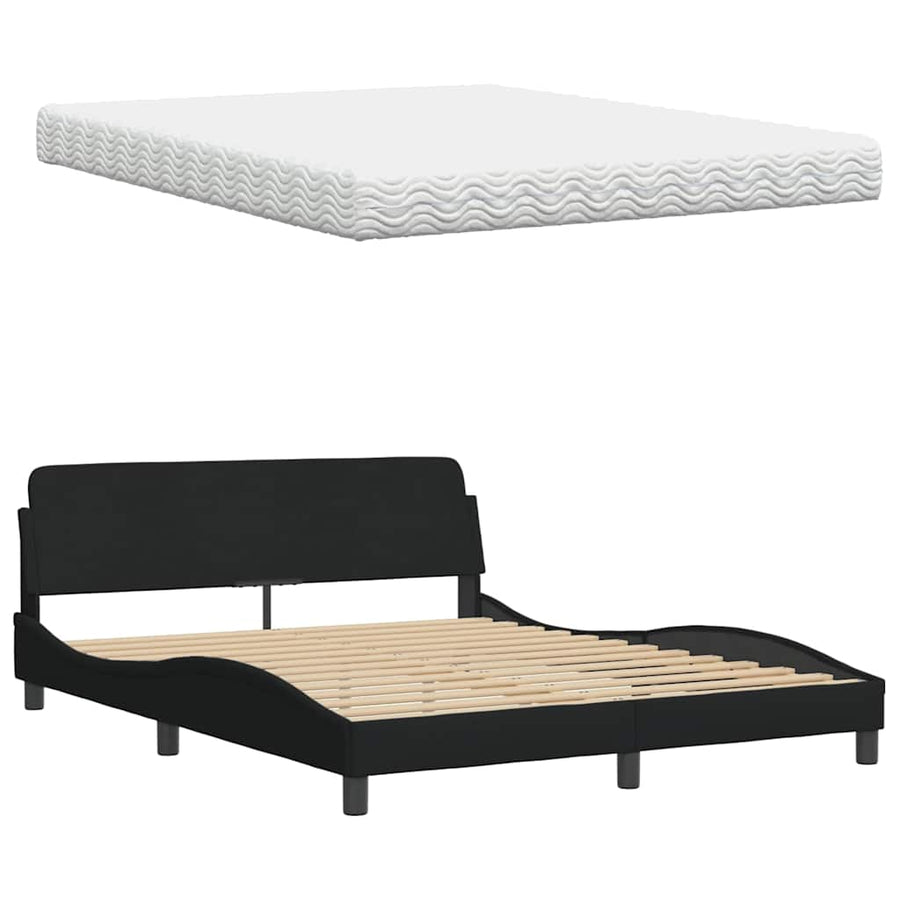 Bed Met Matras Stof 160 x 200 cm Zwart