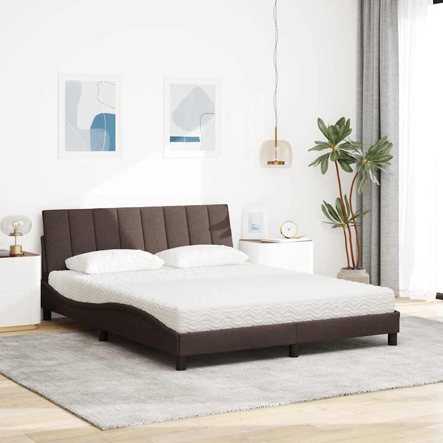 Bed Met Matras Stof 160 x 200 cm Donkerbruin
