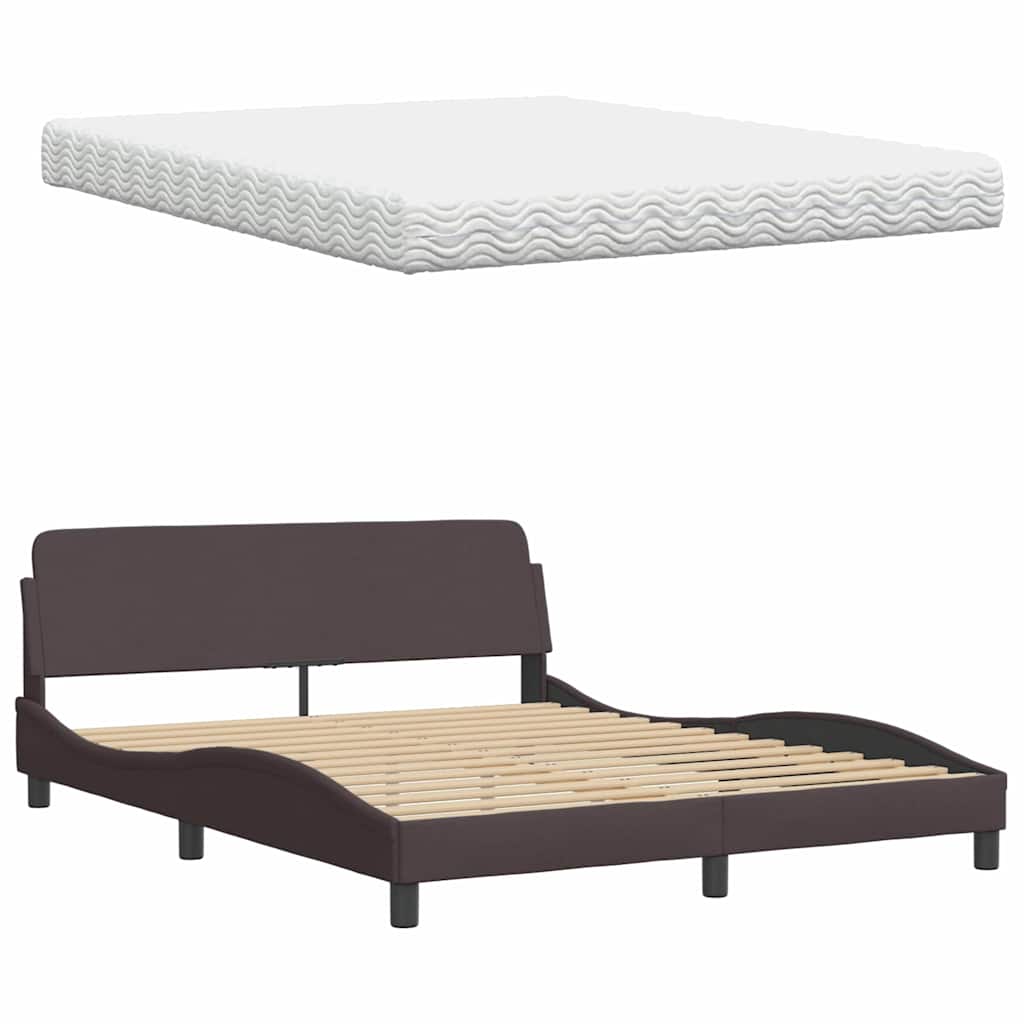 Bed Met Matras Stof 160 x 200 cm Donkerbruin