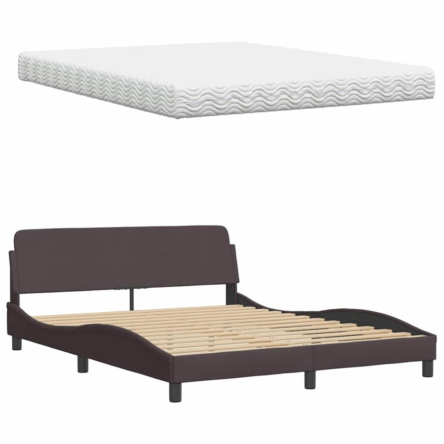 Bed Met Matras Stof 160 x 200 cm Donkerbruin