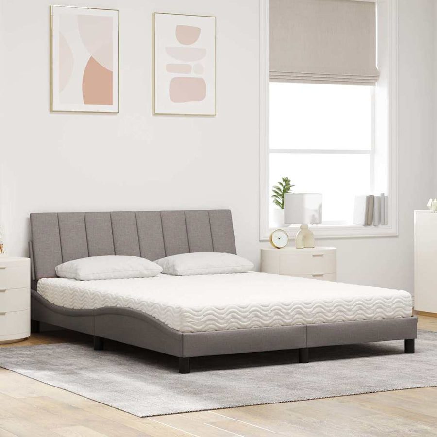 Bed Met Matras Stof 160 x 200 cm Taupe