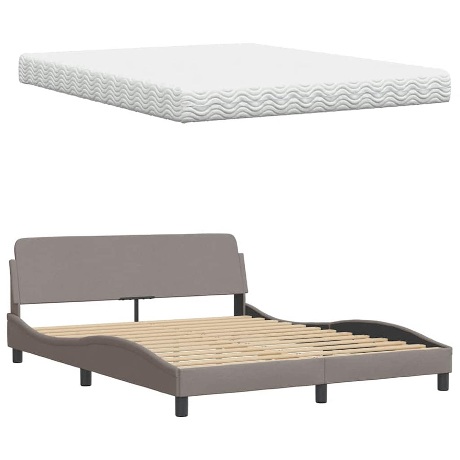 Bed Met Matras Stof 160 x 200 cm Taupe