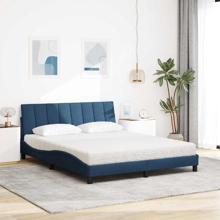 Bed Met Matras Stof 160 x 200 cm Blauw