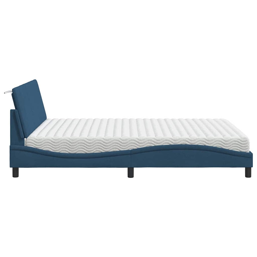 Bed Met Matras Stof 160 x 200 cm Blauw