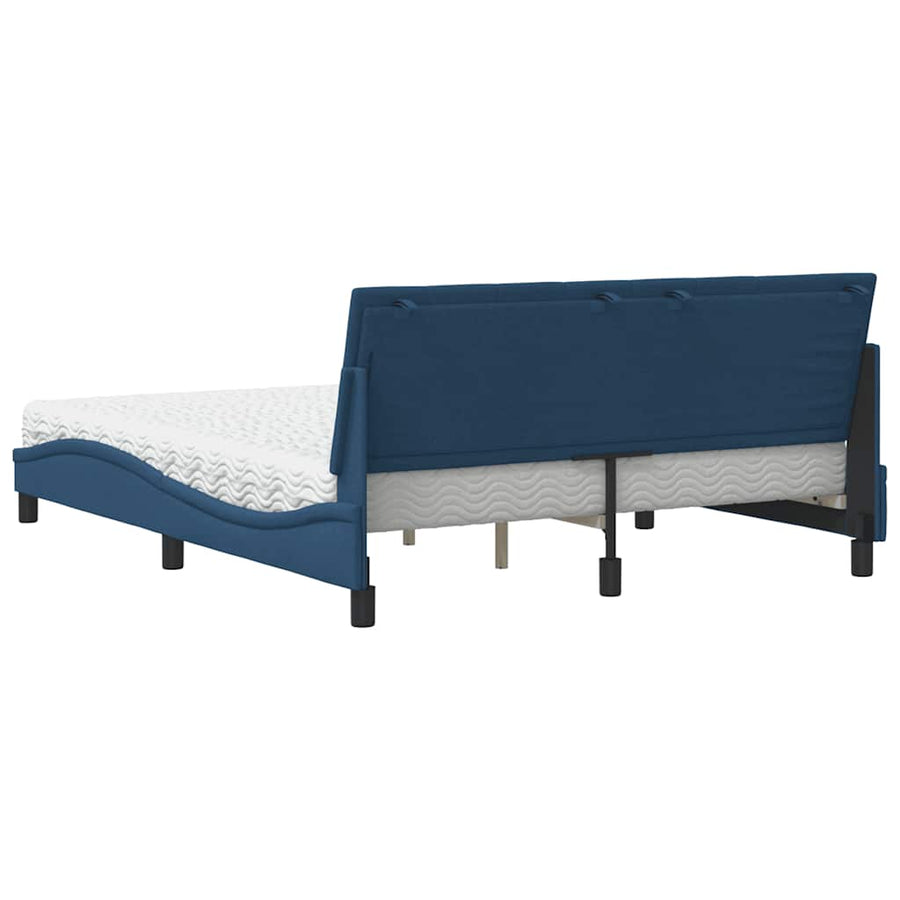 Bed Met Matras Stof 160 x 200 cm Blauw
