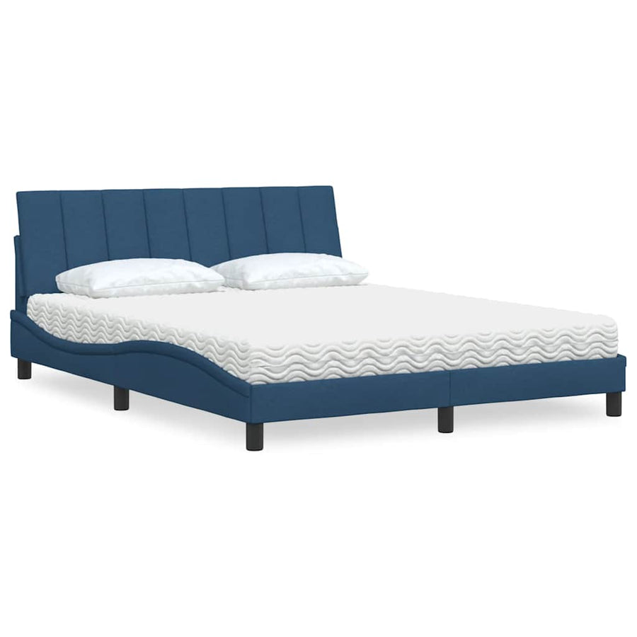 Bed Met Matras Stof 160 x 200 cm Blauw