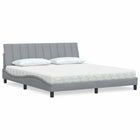 Bed with mattress "Hanko" light grey fabric 180x200 cm