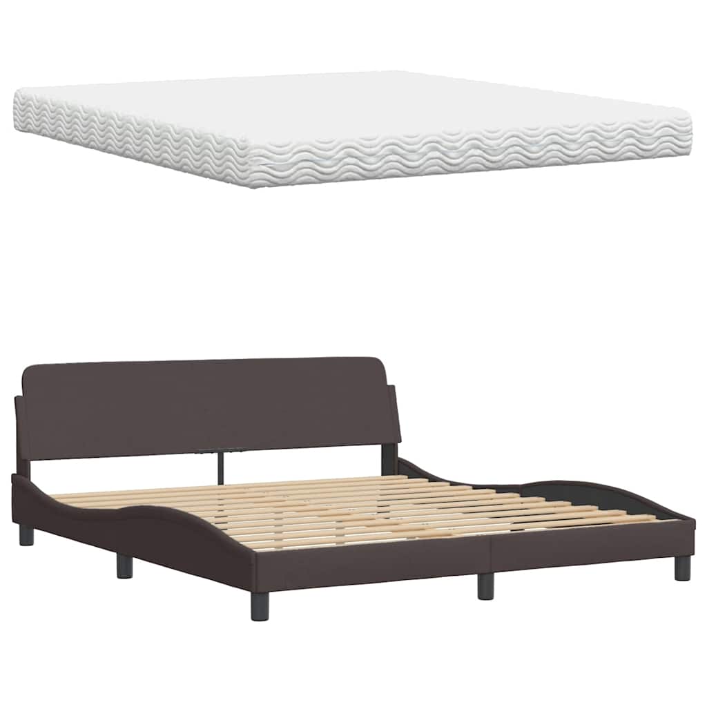 Bed met matras "Hanko" stof donkerbruin 180x200 cm