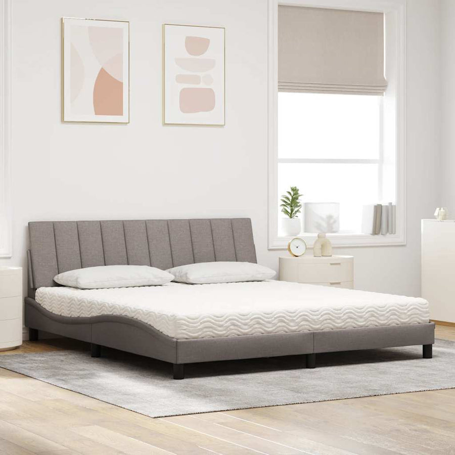 Bed Met Matras Stof 180 x 200 cm Taupe