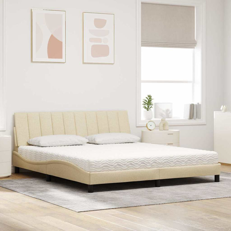 Bed Met Matras Stof Kleurig 180 x 200 cm Crème