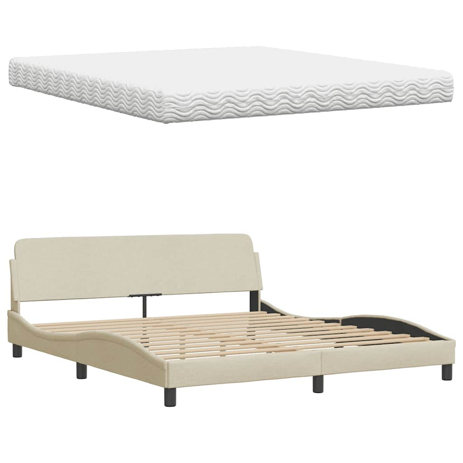 Bed Met Matras Stof Kleurig 180 x 200 cm Crème