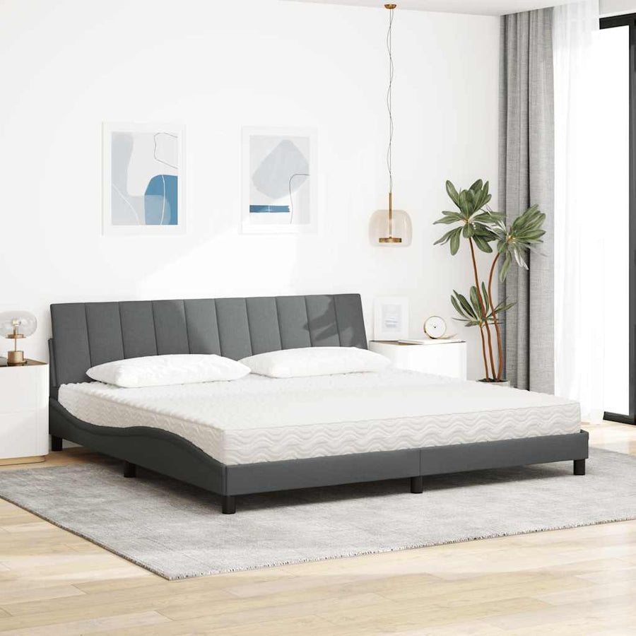 Bed met matras "Hanko" stof lichtgrijs 200x200 cm