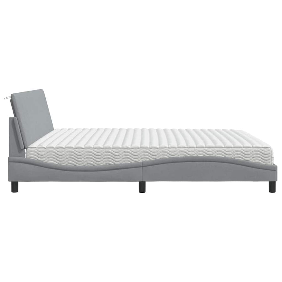Bed met matras "Hanko" stof lichtgrijs 200x200 cm