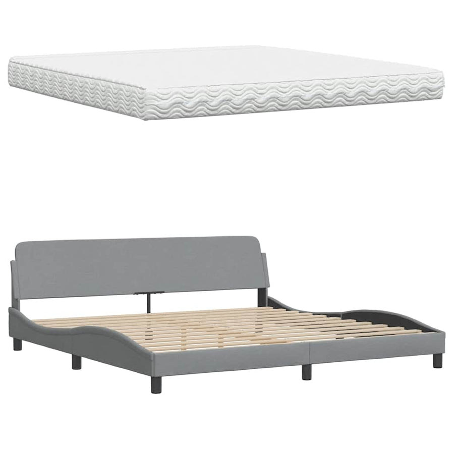 Bed met matras "Hanko" stof lichtgrijs 200x200 cm