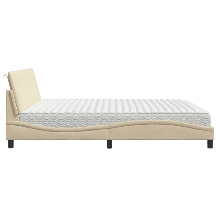 Bed met matras "Hanko" stof crèmekleurig 200x200 cm