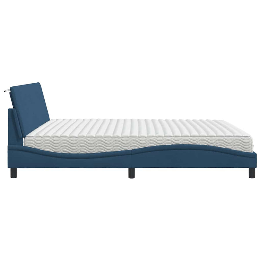 Bed met matras "Hanko" stof blauw 200x200 cm