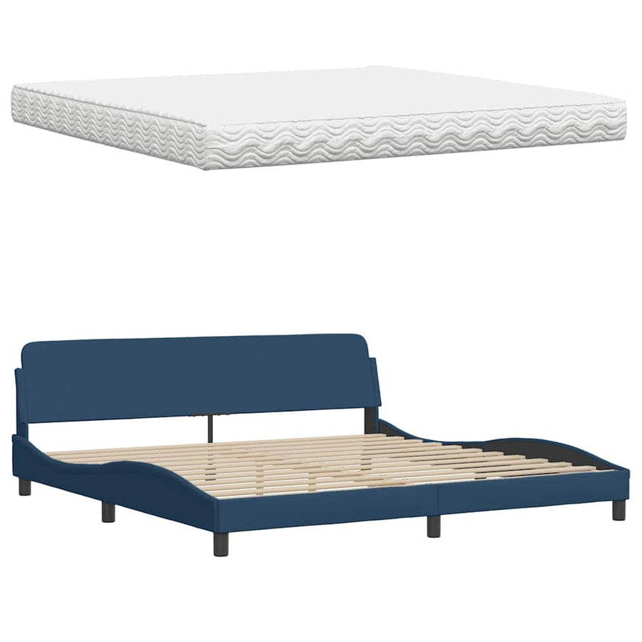 Bed met matras "Hanko" stof blauw 200x200 cm