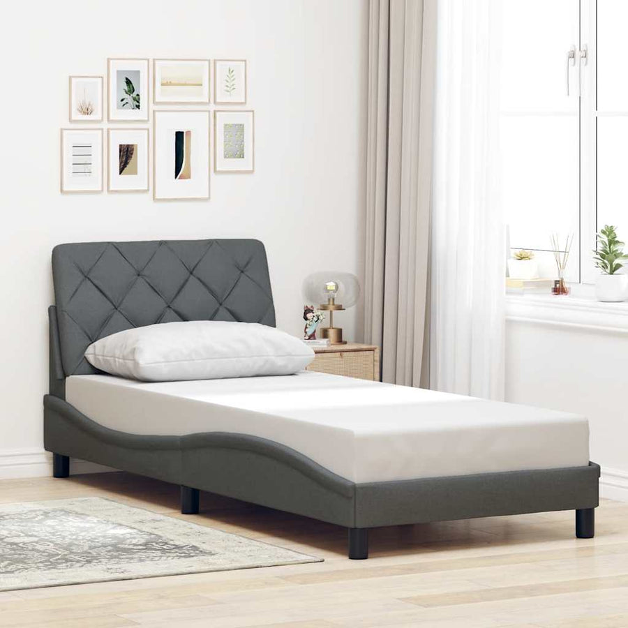 Bedframe zonder matras 90x200 cm stof donkergrijs